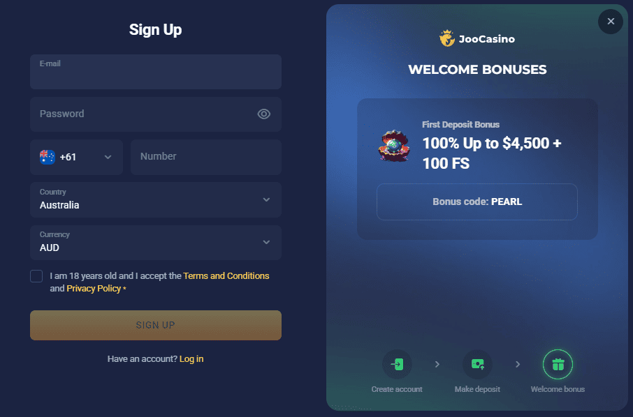 Registration at Joo casino